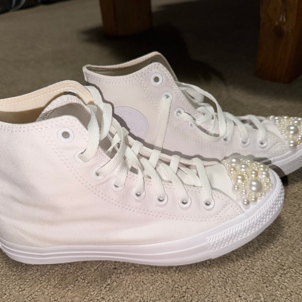 Converse White High-Top Sneakers with Pearl Details